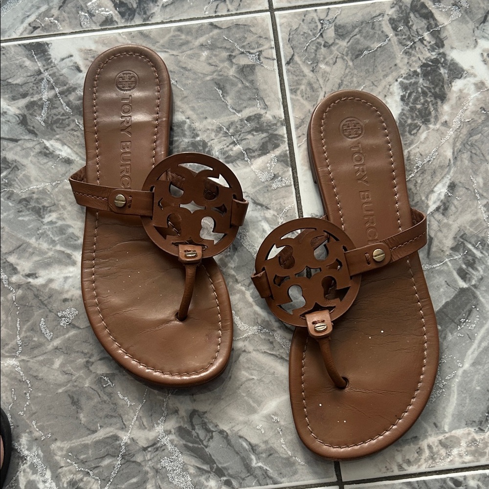 Tory Burch Tan Leather Miller Sandals